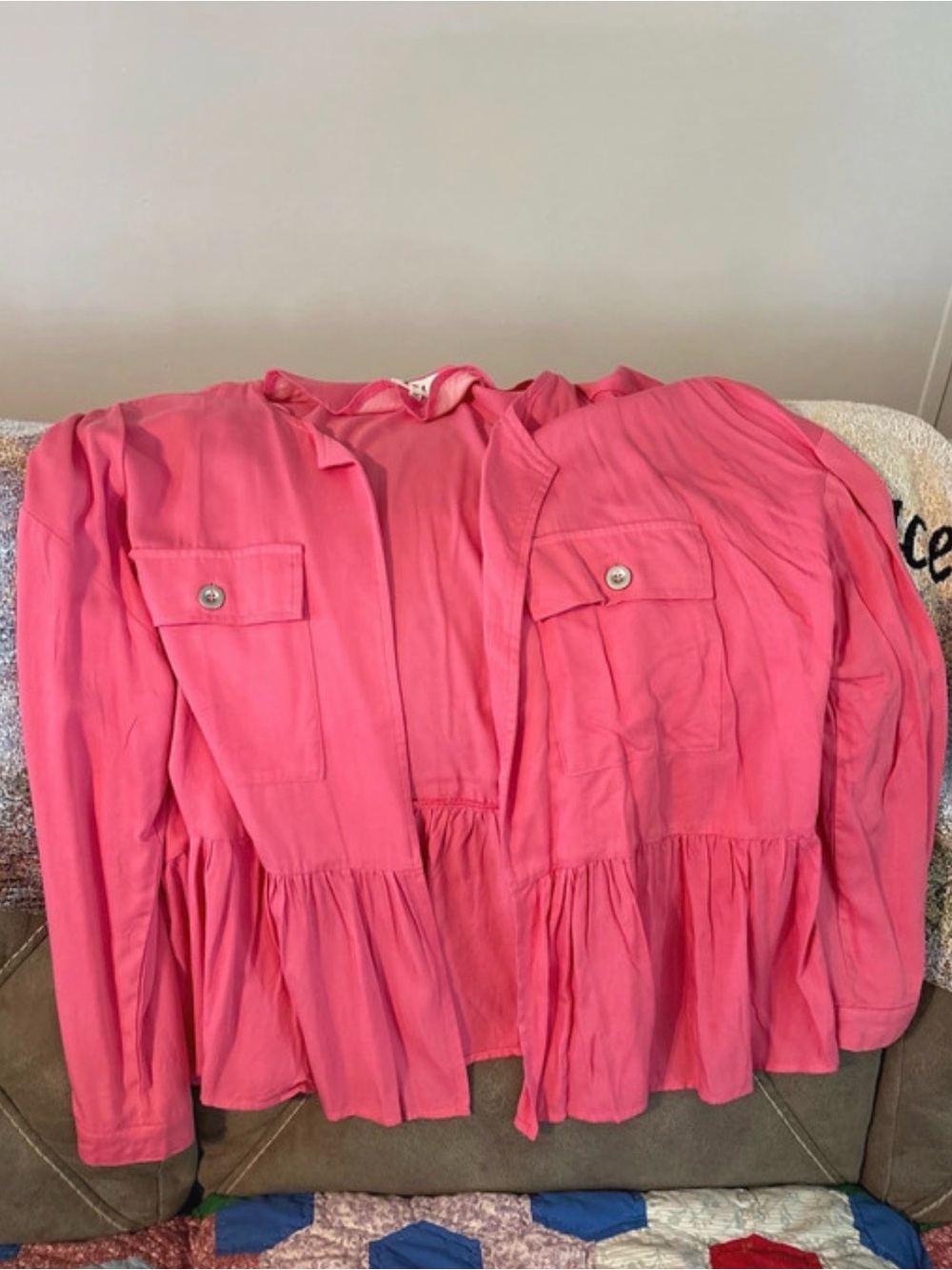 Women's Pink Peplum Jacket with Button-Front Pockets